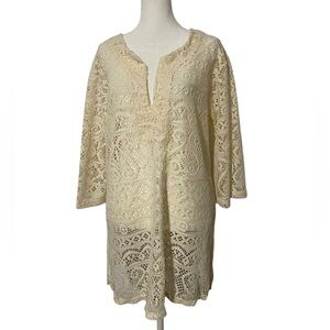 J. Valdi Cream Open Knit Swim Cover Up
